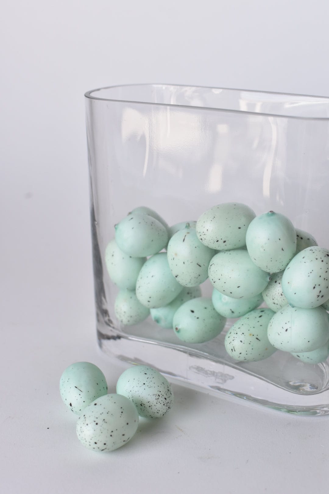 1.25" Faux Light Blue/Green Eggs With Speckles (24 eggs)  (online exclusive)