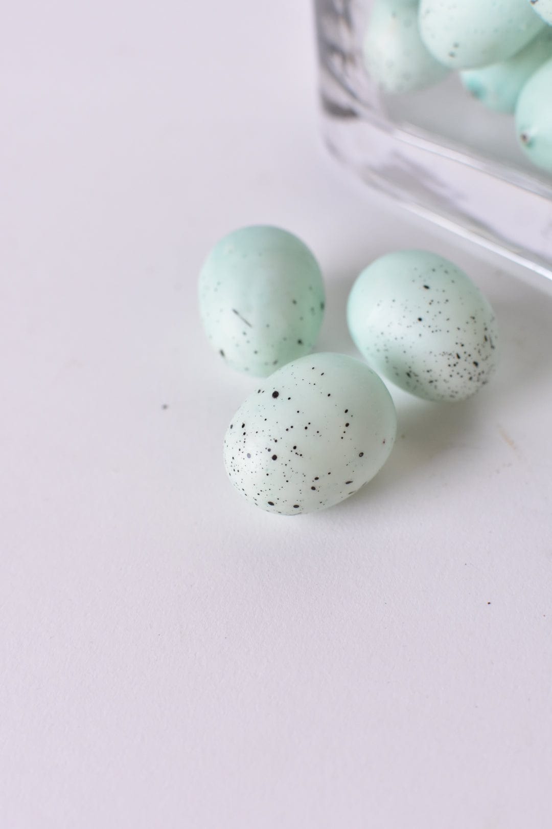 1.25" Faux Light Blue/Green Eggs With Speckles (24 eggs)  (online exclusive)