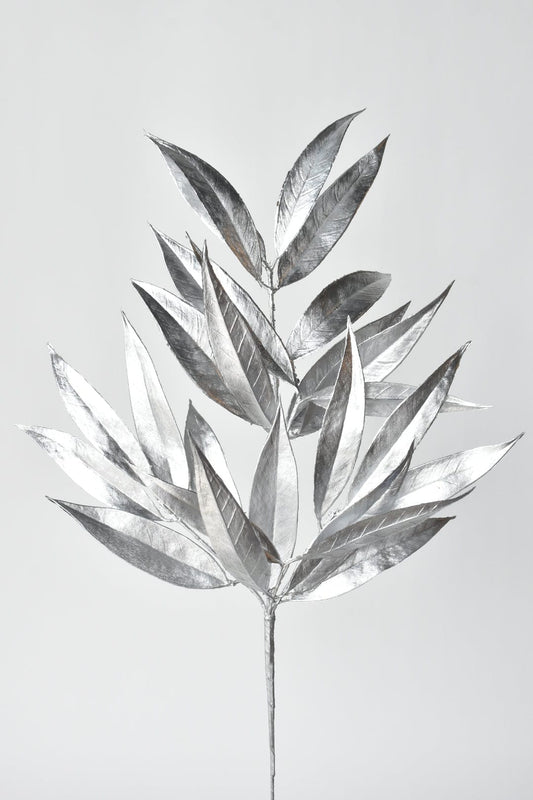 22.5" Faux Silver Metallic Bay Leaf Stem (Online Exclusive)