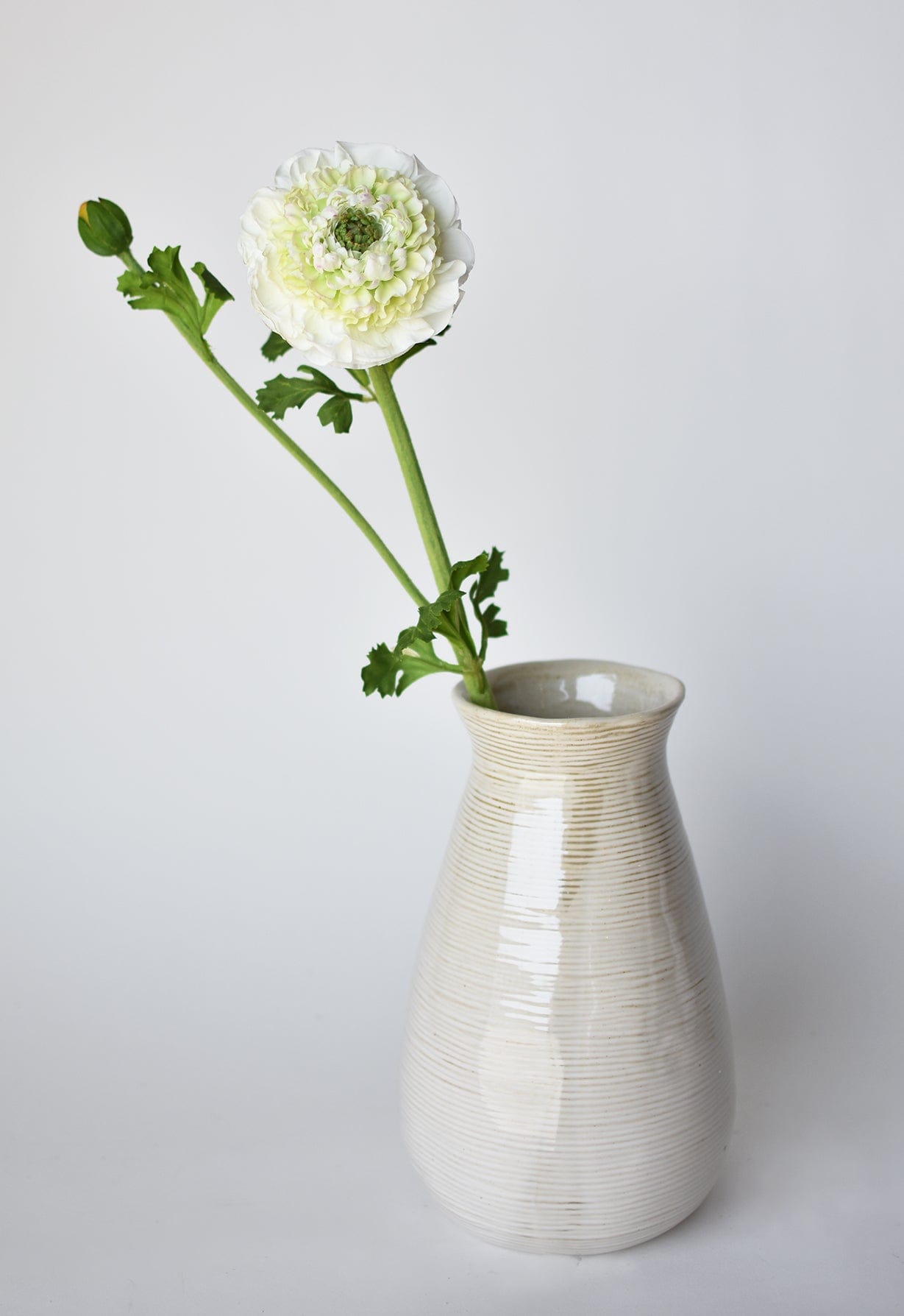 21" Faux Double Ruffled Ranunculus Stem White (Online exclusive)