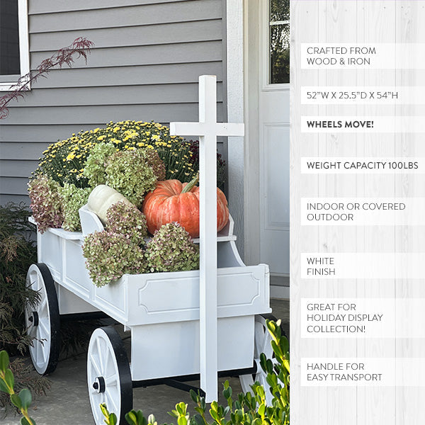54 Inch Wood and Iron White Display Rolling Cart (Online Exclusive)