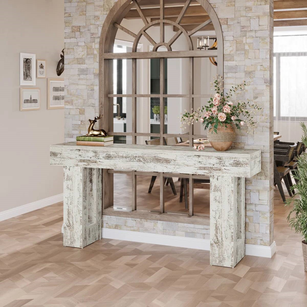 Modern Farmhouse 63-inch Console Sofa Table in Rustic White Wood Finish  (Online Exclusive)