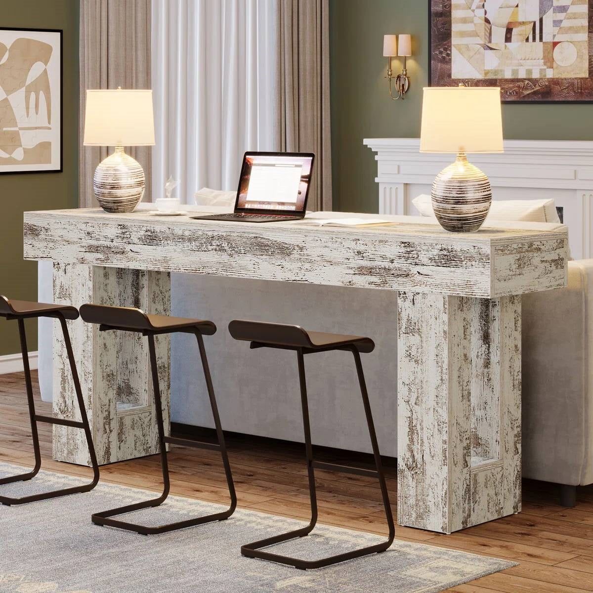 Modern Farmhouse 63-inch Console Sofa Table in Rustic White Wood Finish  (Online Exclusive)