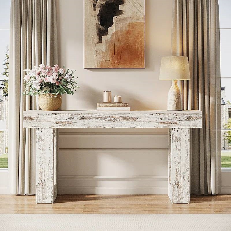 Modern Farmhouse 63-inch Console Sofa Table in Rustic White Wood Finish  (Online Exclusive)