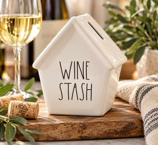Rae Dunn “Wine Stash” Ceramic Piggy Bank 🍷