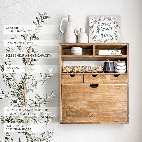 Rustic Oak Wood Fold Down Shelf (Online Exclusive)