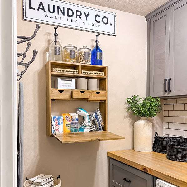 Rustic Oak Wood Fold Down Shelf (Online Exclusive)