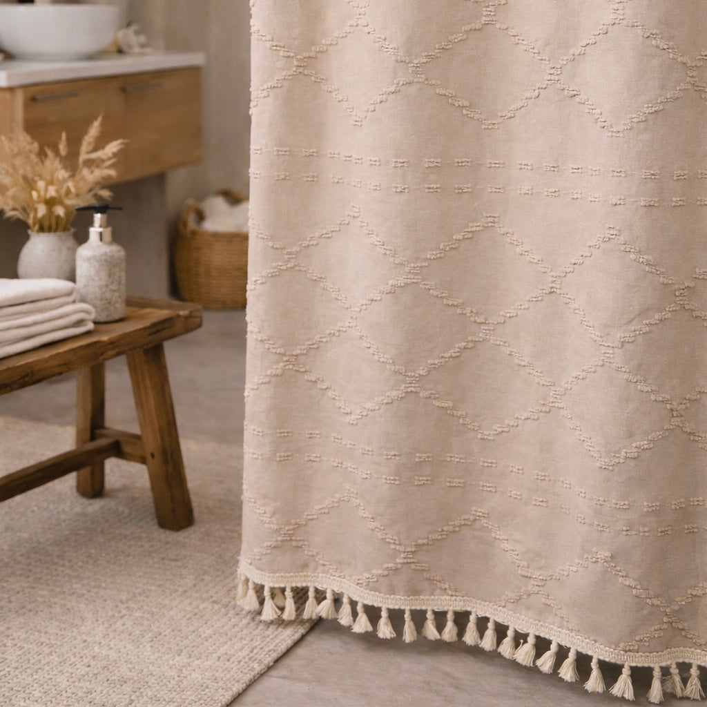 Valencia Tufted Beige Shower Curtain (Online Exclusive)