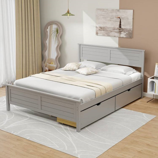 Full Size Grey Platform Bed Frame with 2 Storage Drawers (Online Exclusive)