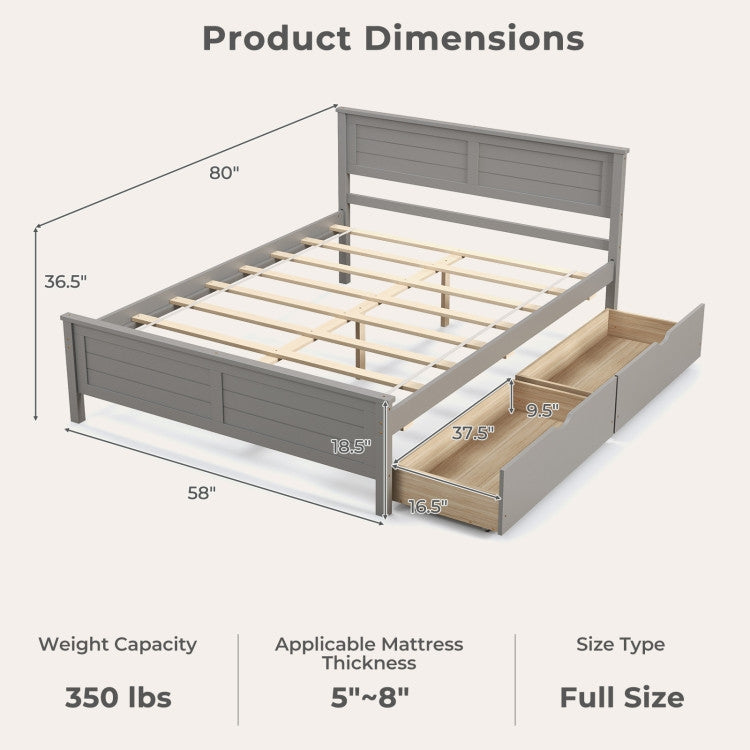 Full Size Grey Platform Bed Frame with 2 Storage Drawers (Online Exclusive)
