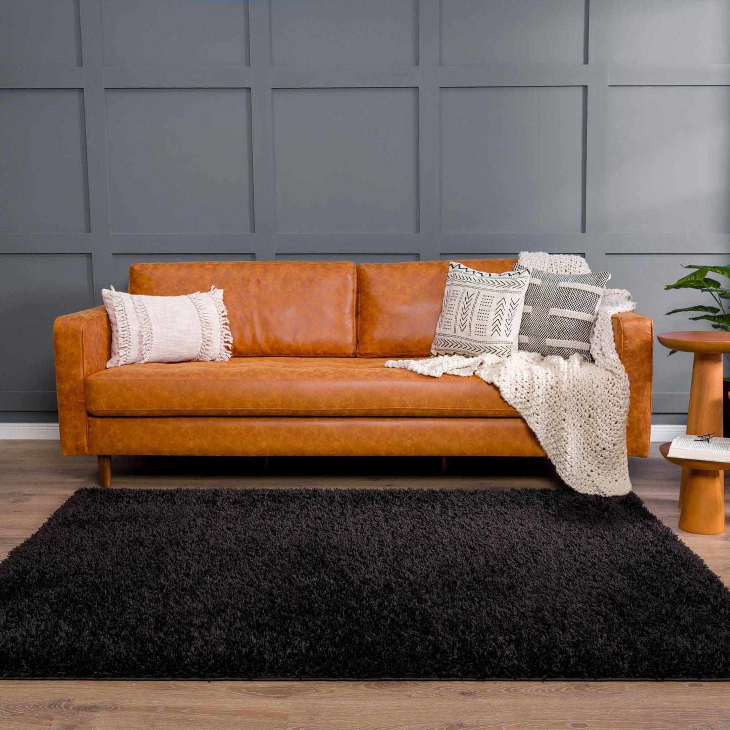 Faina Solid Black Shag Washable Area Rug - Clearance   (online exclusive