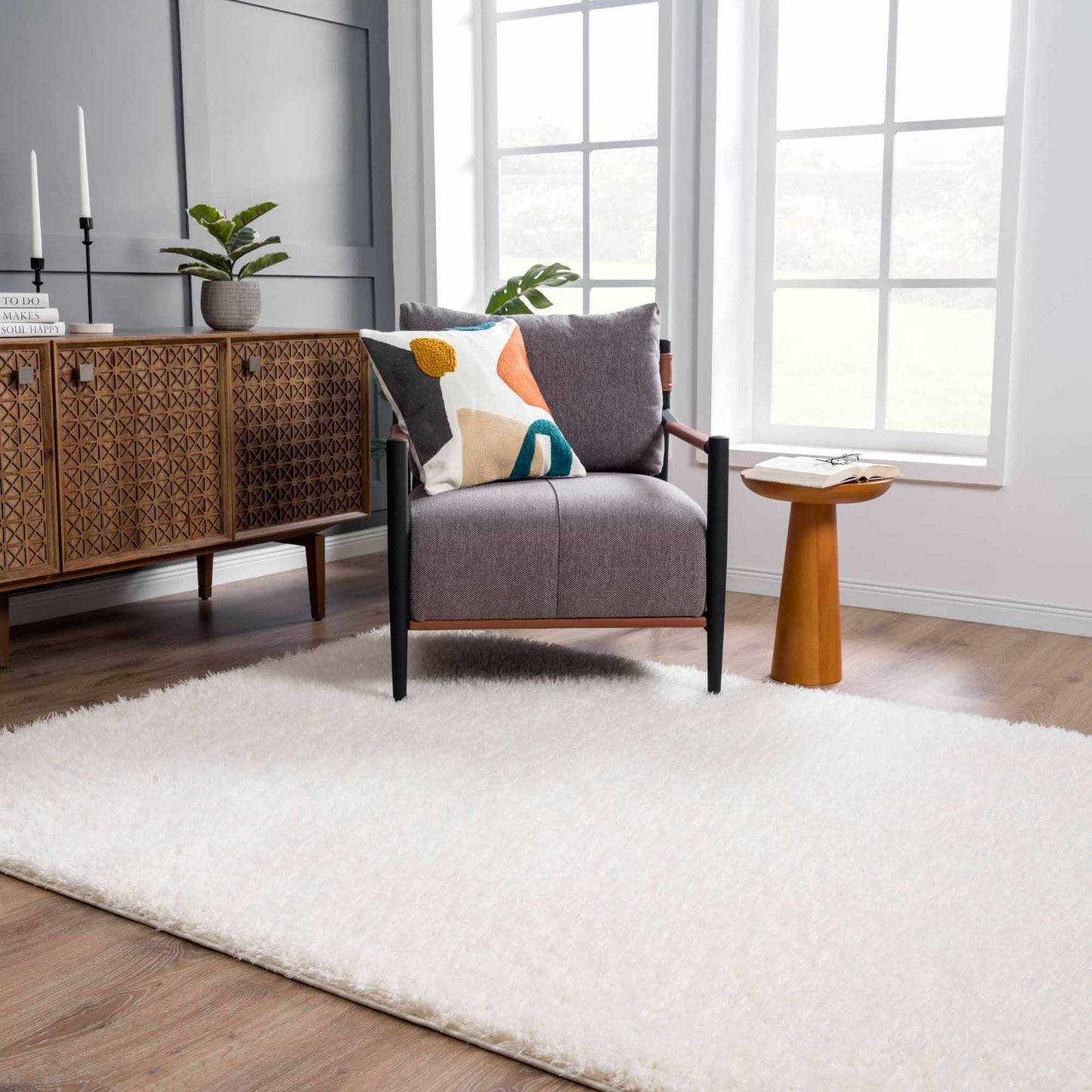 Faina Solid Cream Shag Washable Area Rug - Clearance (online exclusive)