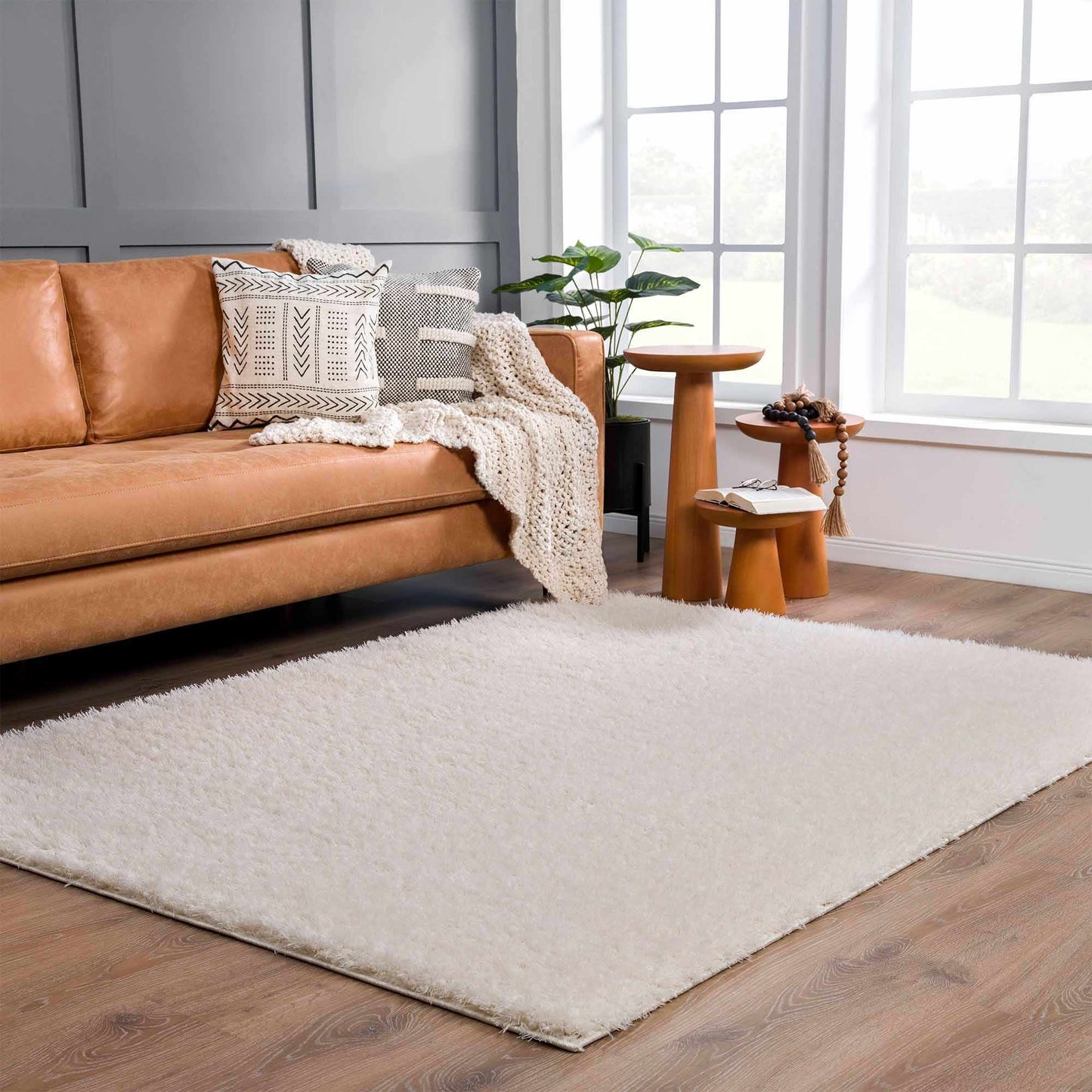 Faina Solid Cream Shag Washable Area Rug - Clearance (online exclusive)
