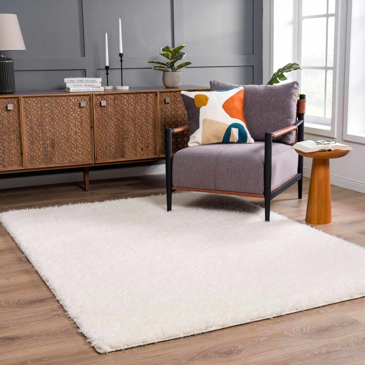 Faina Solid Cream Shag Washable Area Rug - Clearance (online exclusive)
