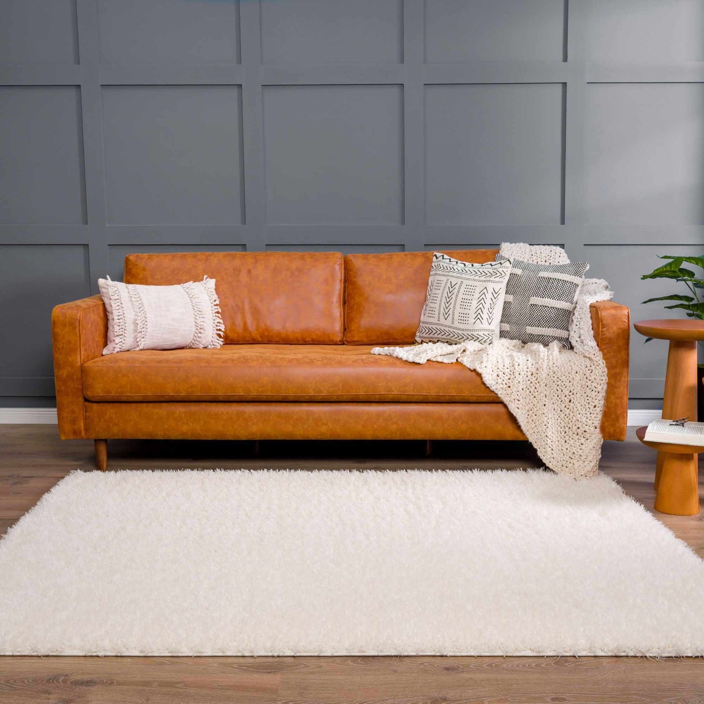 Faina Solid Cream Shag Washable Area Rug - Clearance (online exclusive)