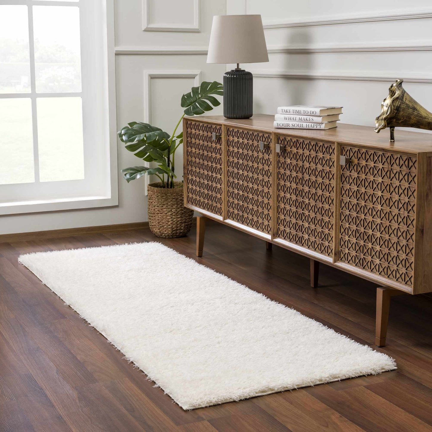 Faina Solid Cream Shag Washable Area Rug - Clearance (online exclusive)