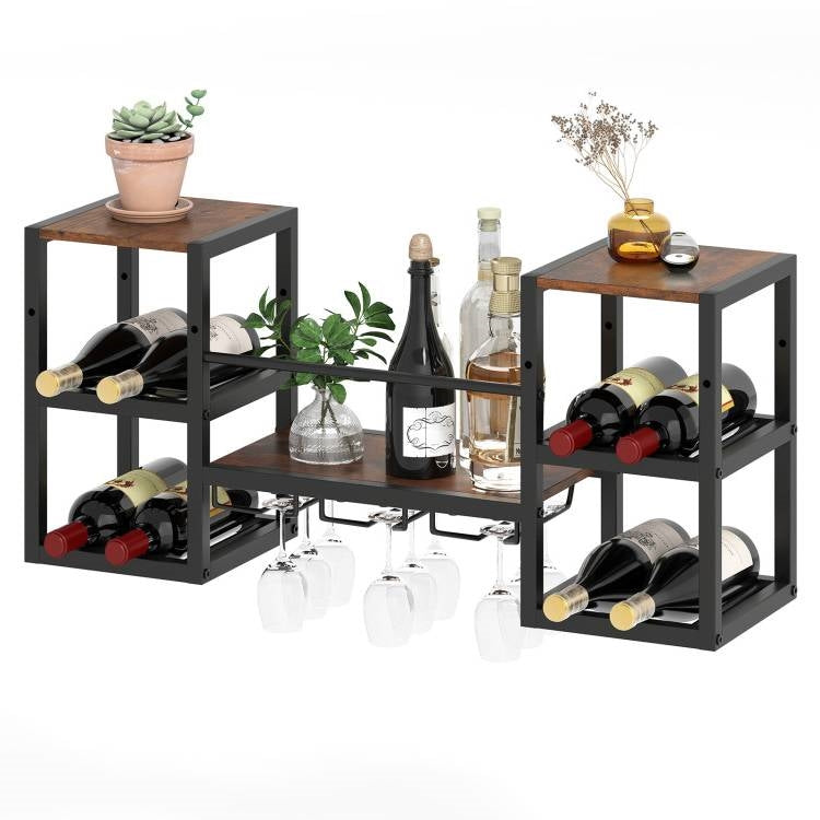 Industrial Wood Metal Wall Mounted Wine Rack Shelf with Glass Holders  (Online Exclusive)