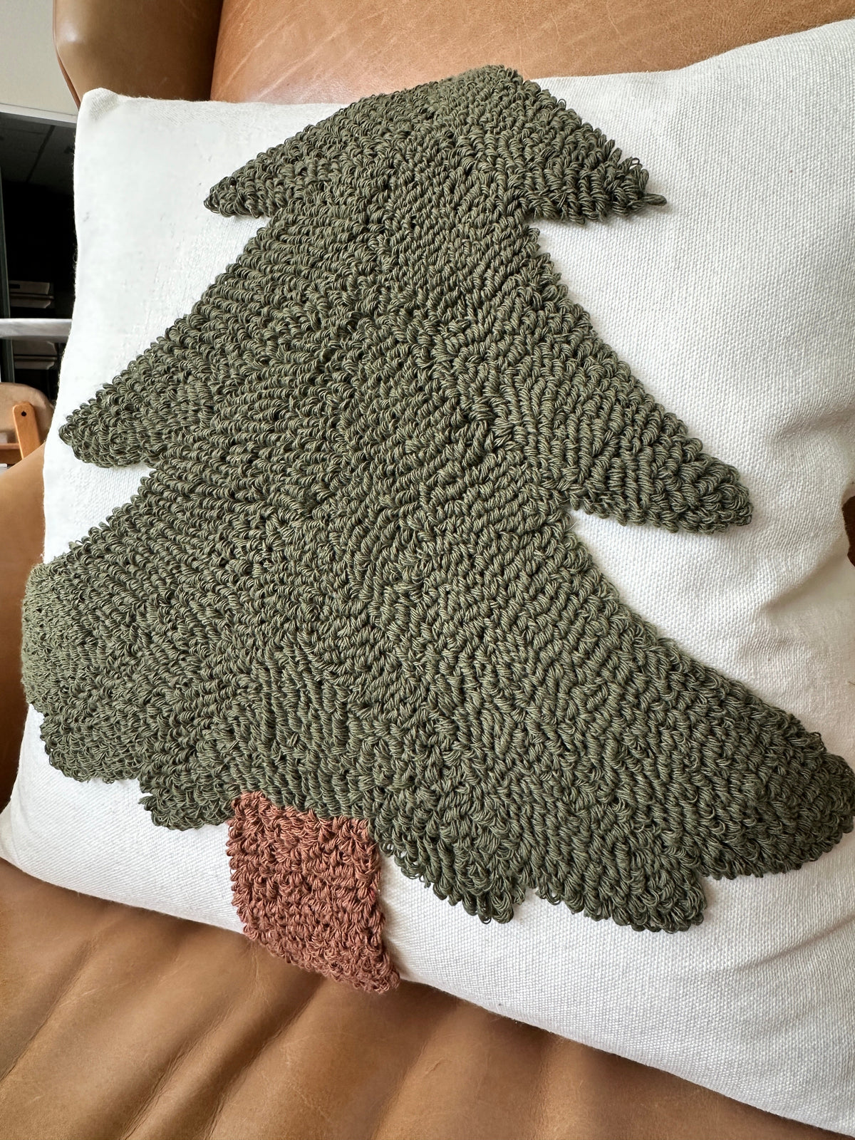 Forest Green Tufted Christmas Tree Pillow Cover  (Online Exclusive)