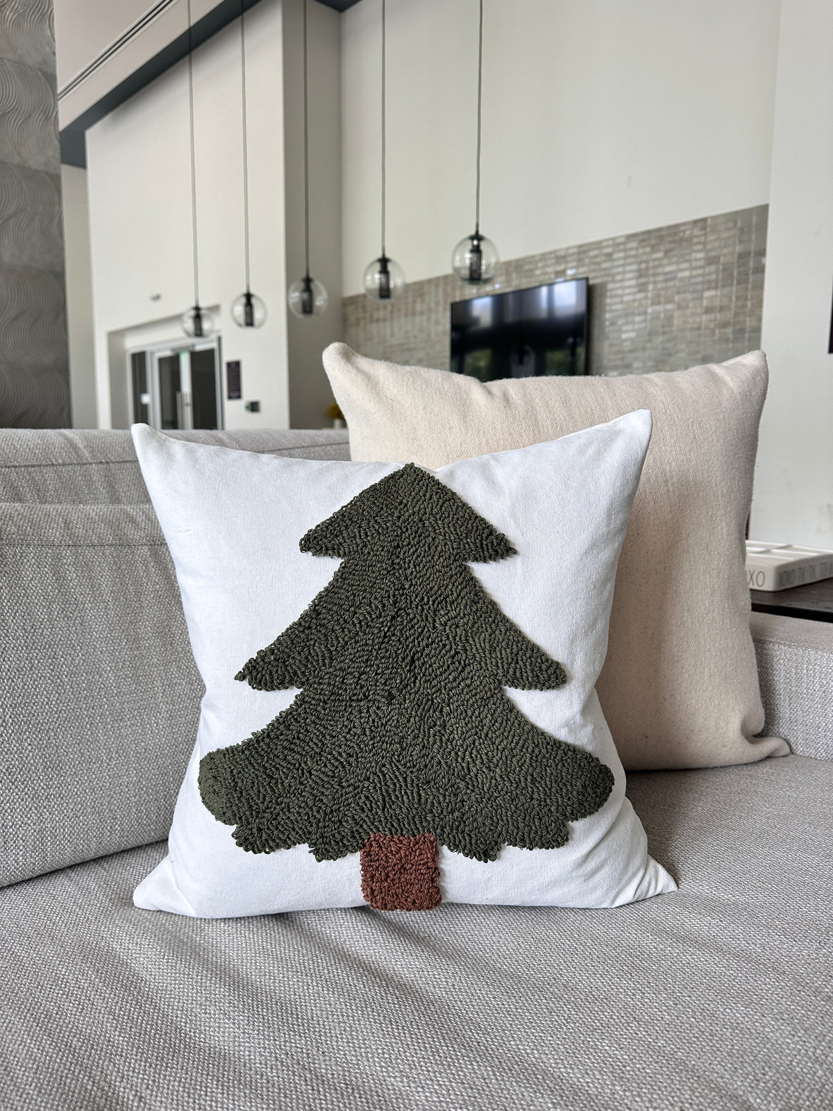 Forest Green Tufted Christmas Tree Pillow Cover  (Online Exclusive)