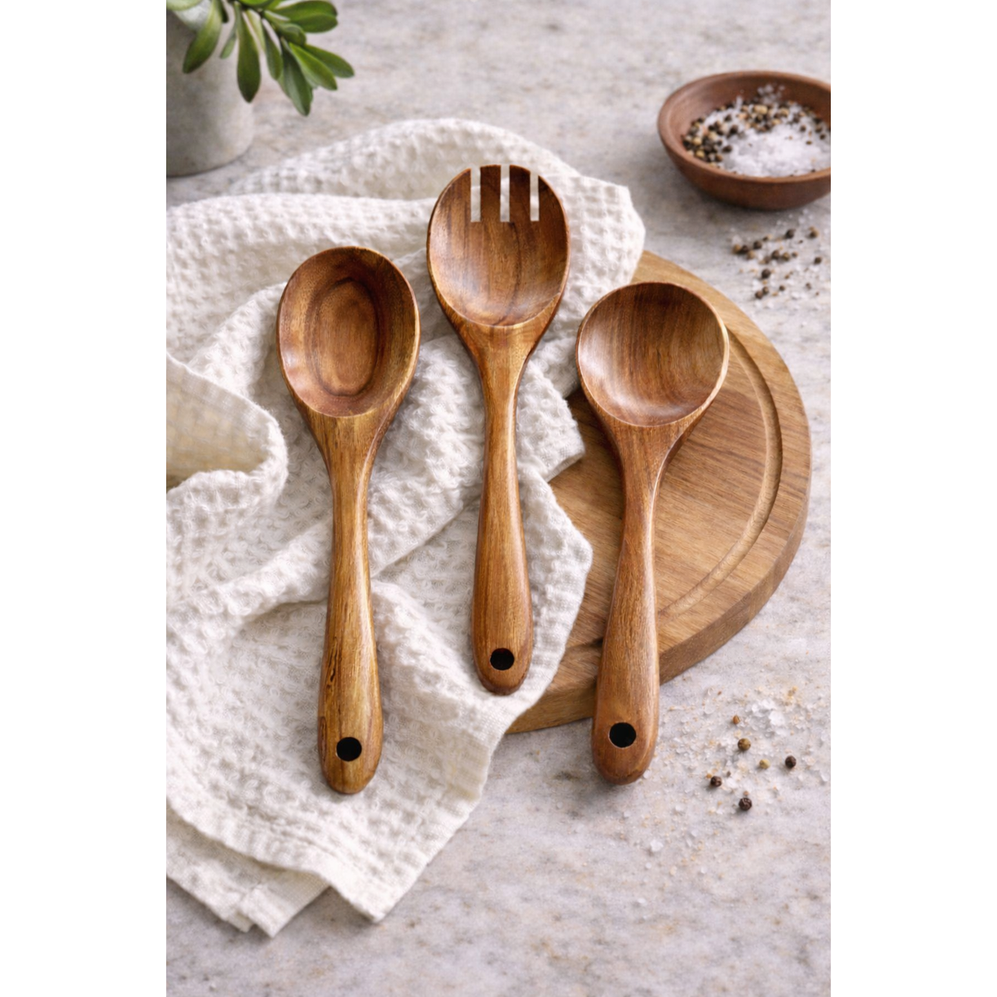 Tulum Teak Wooden Salad Serving Set - 3 Piece (Online Exclusive)