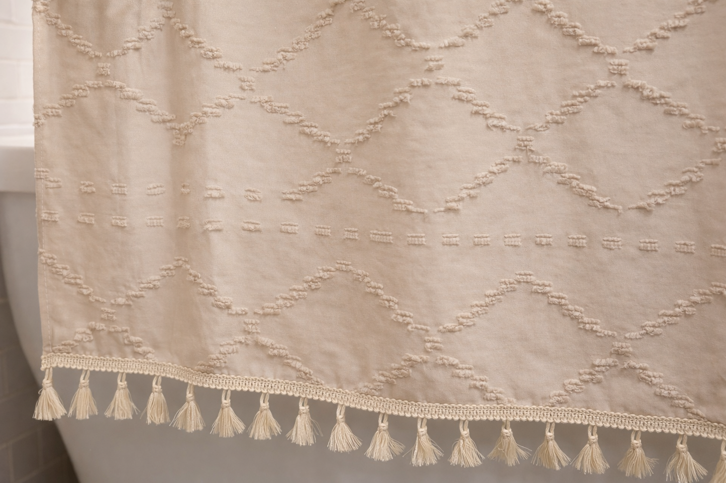Valencia Tufted Beige Shower Curtain (Online Exclusive)