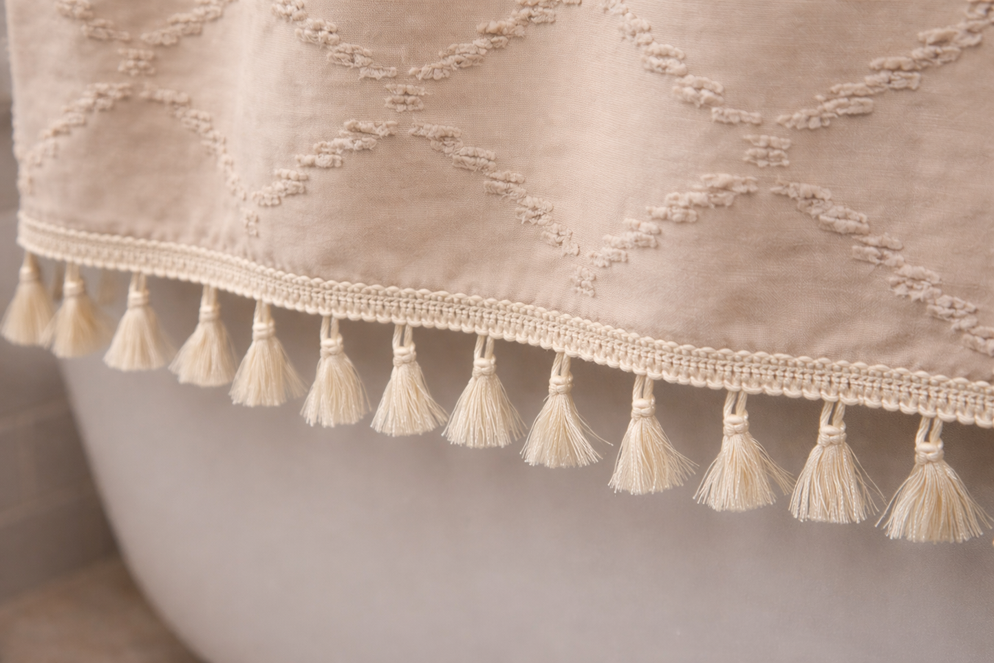 Valencia Tufted Beige Shower Curtain (Online Exclusive)