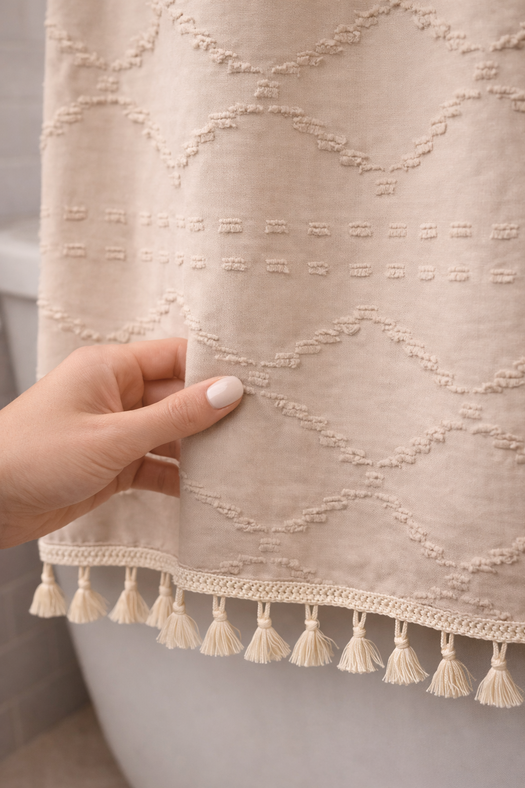 Valencia Tufted Beige Shower Curtain (Online Exclusive)