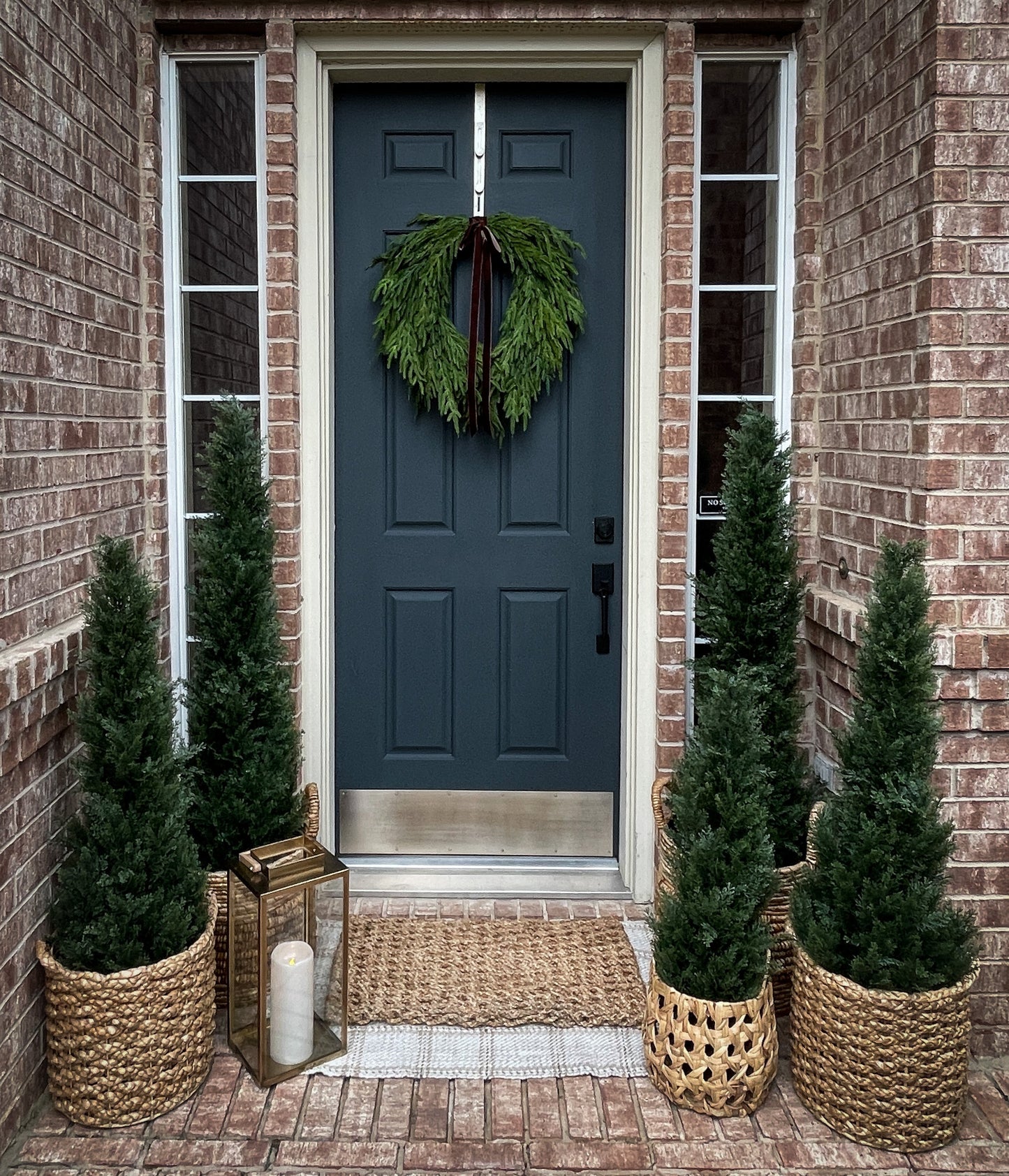Faux Norfolk Pine Wreath with Dark Brown Velvet Bow (Online Exclusive)