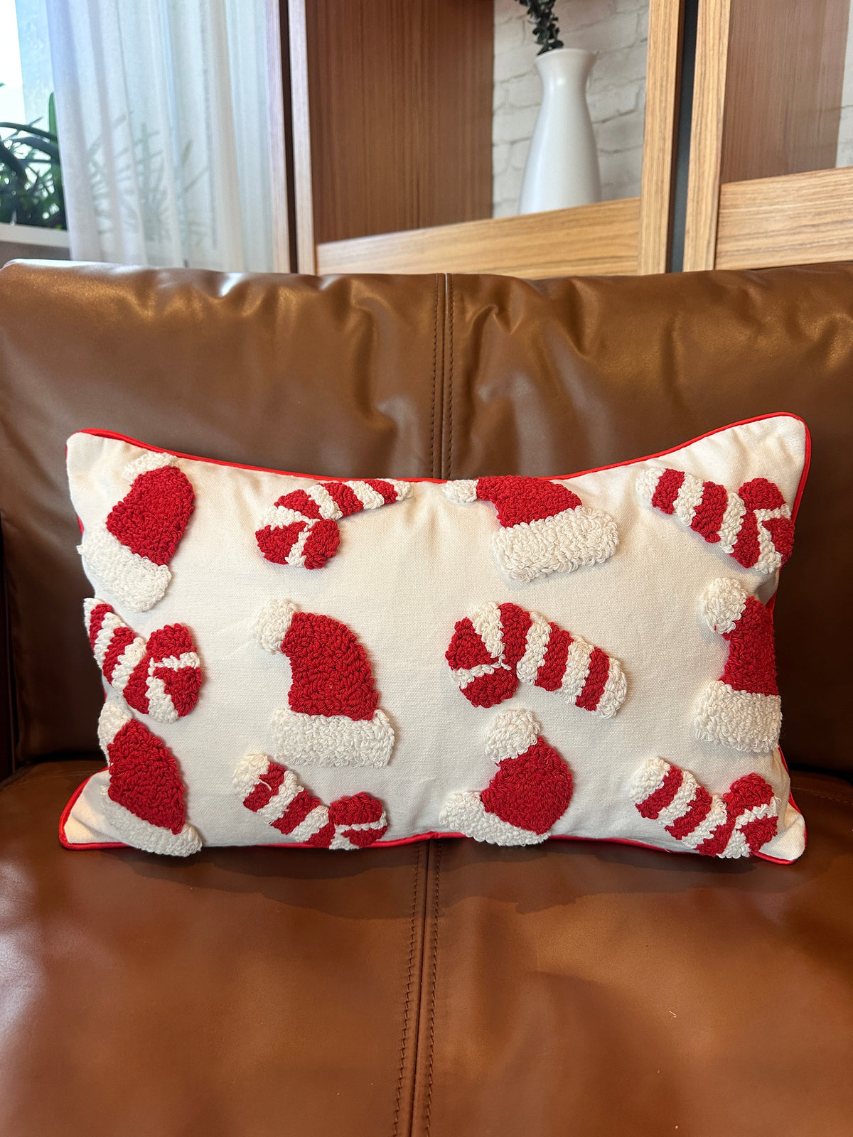 Candy Cane & Santa Hat Lumbar Pillow Cover (Online Exclusive)