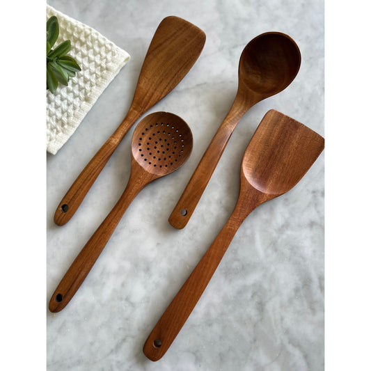 Teak Wooden Utensils, Set of 4  (Online Exclusive)