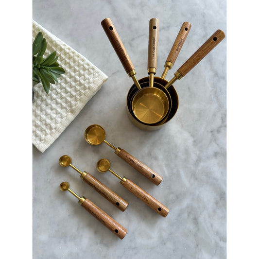 Acacia Wood and Gold Measuring Cups, Set of 8  (Online Exclusive)