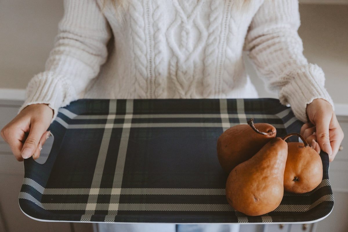 Navy Green Plaid Large Melamine Tray with Handles  (Online Exclusive