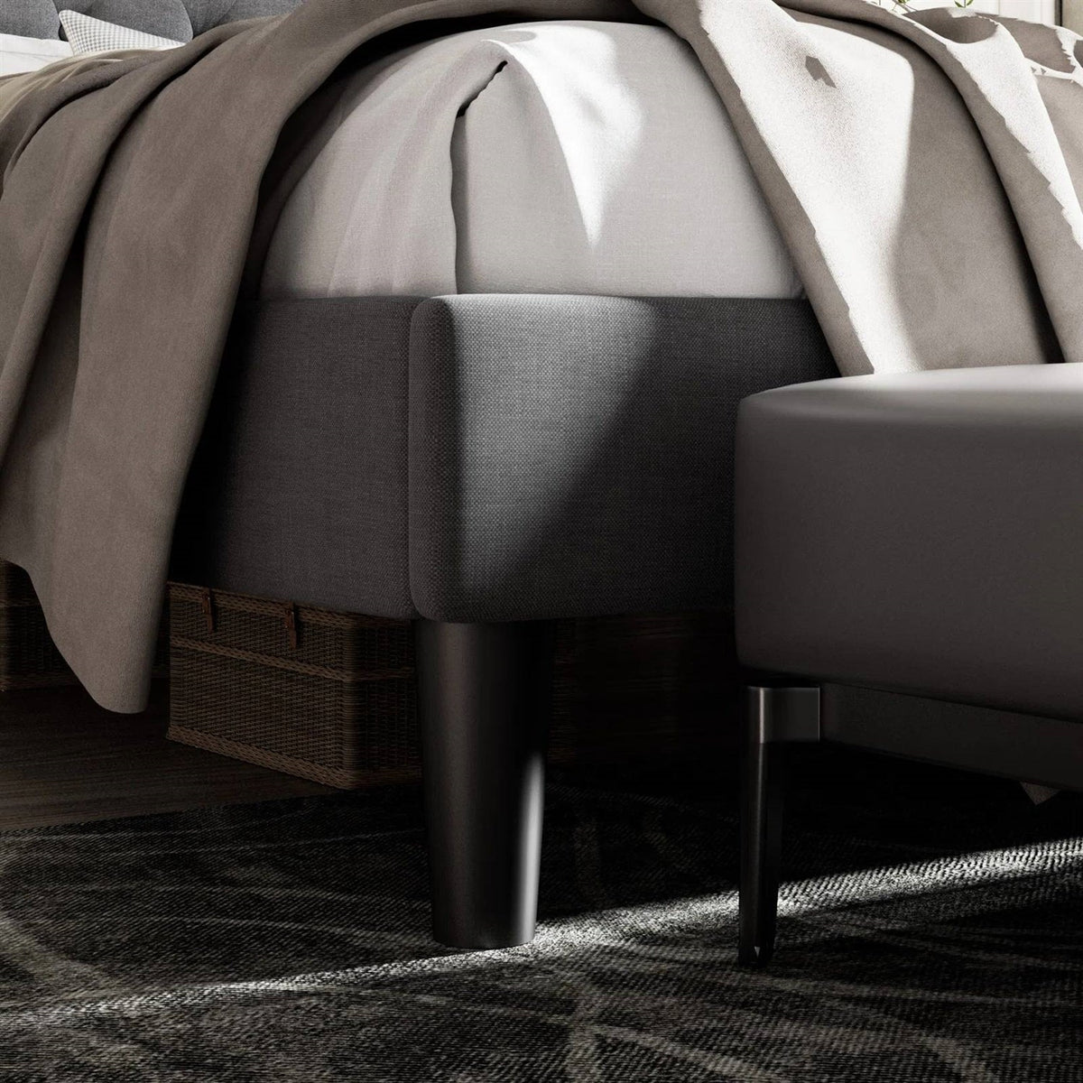 King Black Linen Upholstered Platform Bed Frame with Button-Tufted Headboard (Online Exclusive)