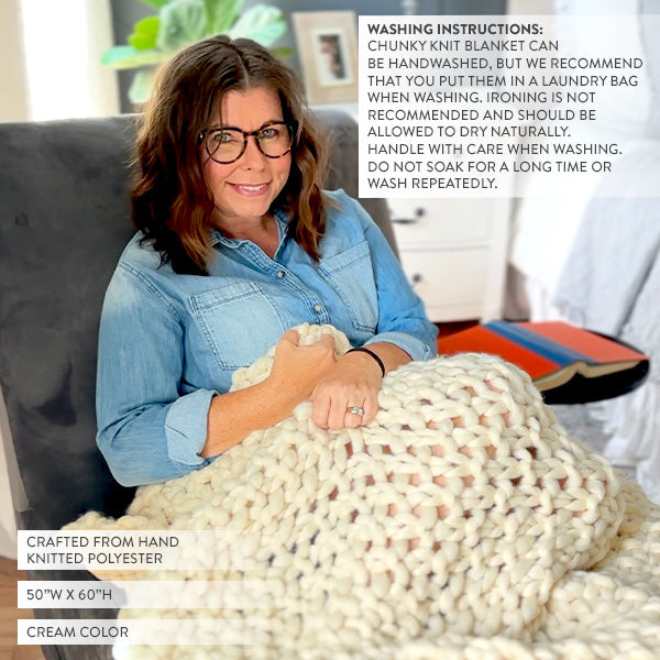 Soft Chunky Knitted Cream Throw Blanket (Online Exclusive)
