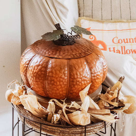 Indoor/Outdoor Metal Pumpkin with Lid (Online Exclusive)