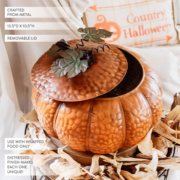 Indoor/Outdoor Metal Pumpkin with Lid (Online Exclusive)