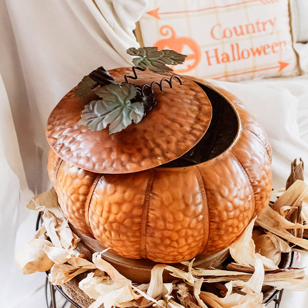 Indoor/Outdoor Metal Pumpkin with Lid (Online Exclusive)