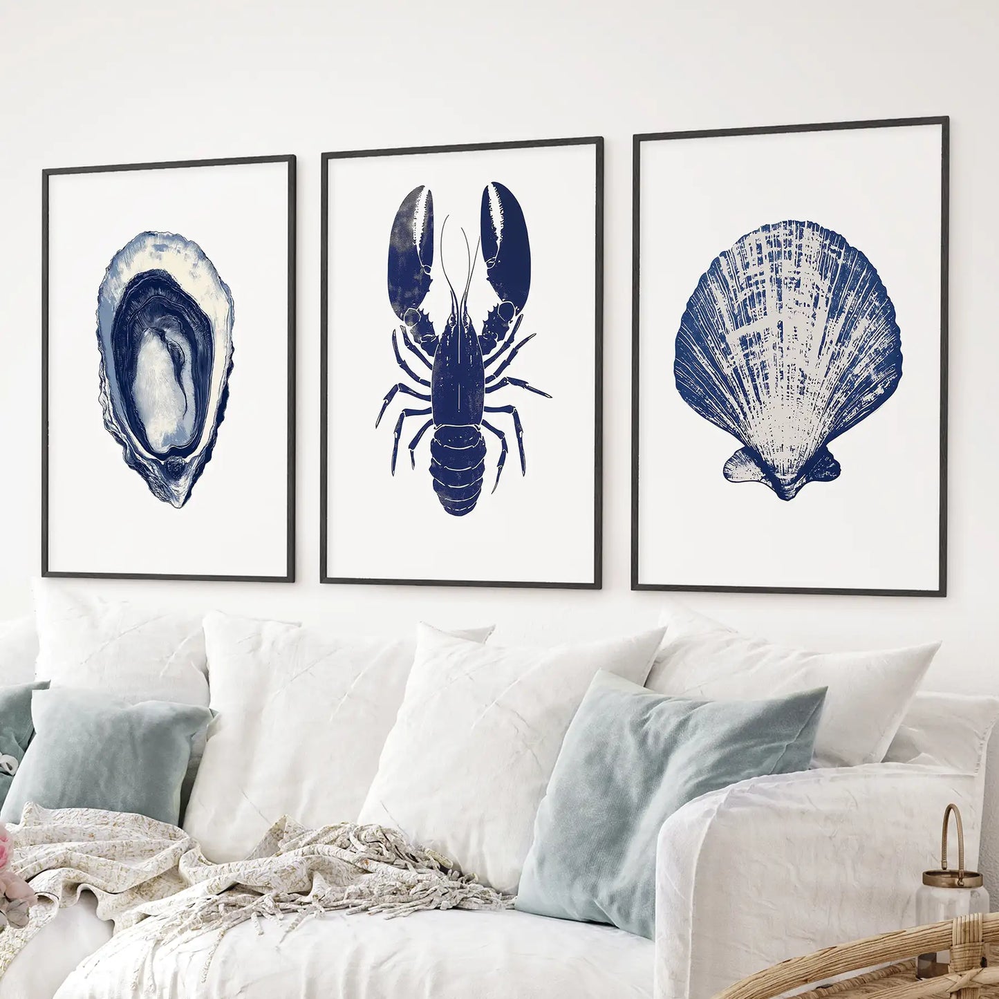 Lobster, Shell Nautical Prints.Coastal Set of 3 Piece  (online exclusive)