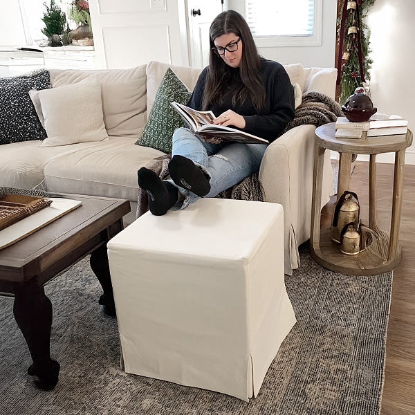 Deluxe Slipcover Upholstered Ottoman (Online Exclusive)