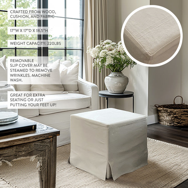 Deluxe Slipcover Upholstered Ottoman (Online Exclusive)