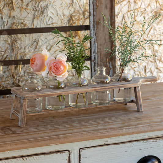 BOARD & BOTTLE CENTERPIECE W/ FIVE BOTTLES