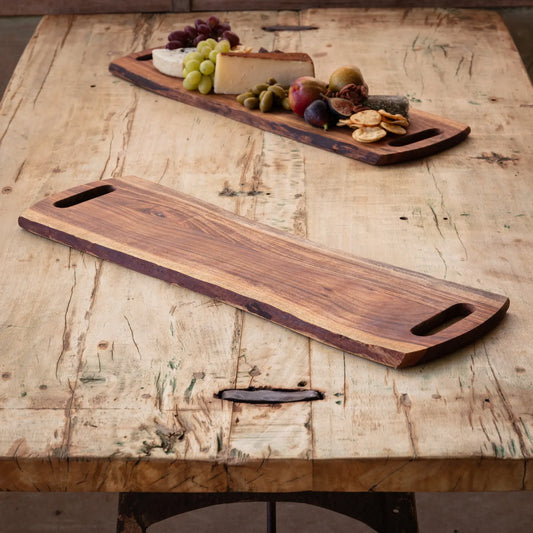 WOODEN LIVE EDGE SERVING BOARD WITH HANDLES