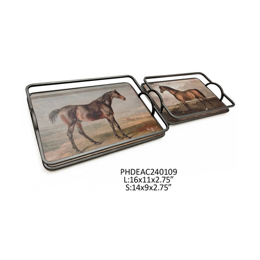 DERBY METAL FRAMED TRAYS, SET OF 2