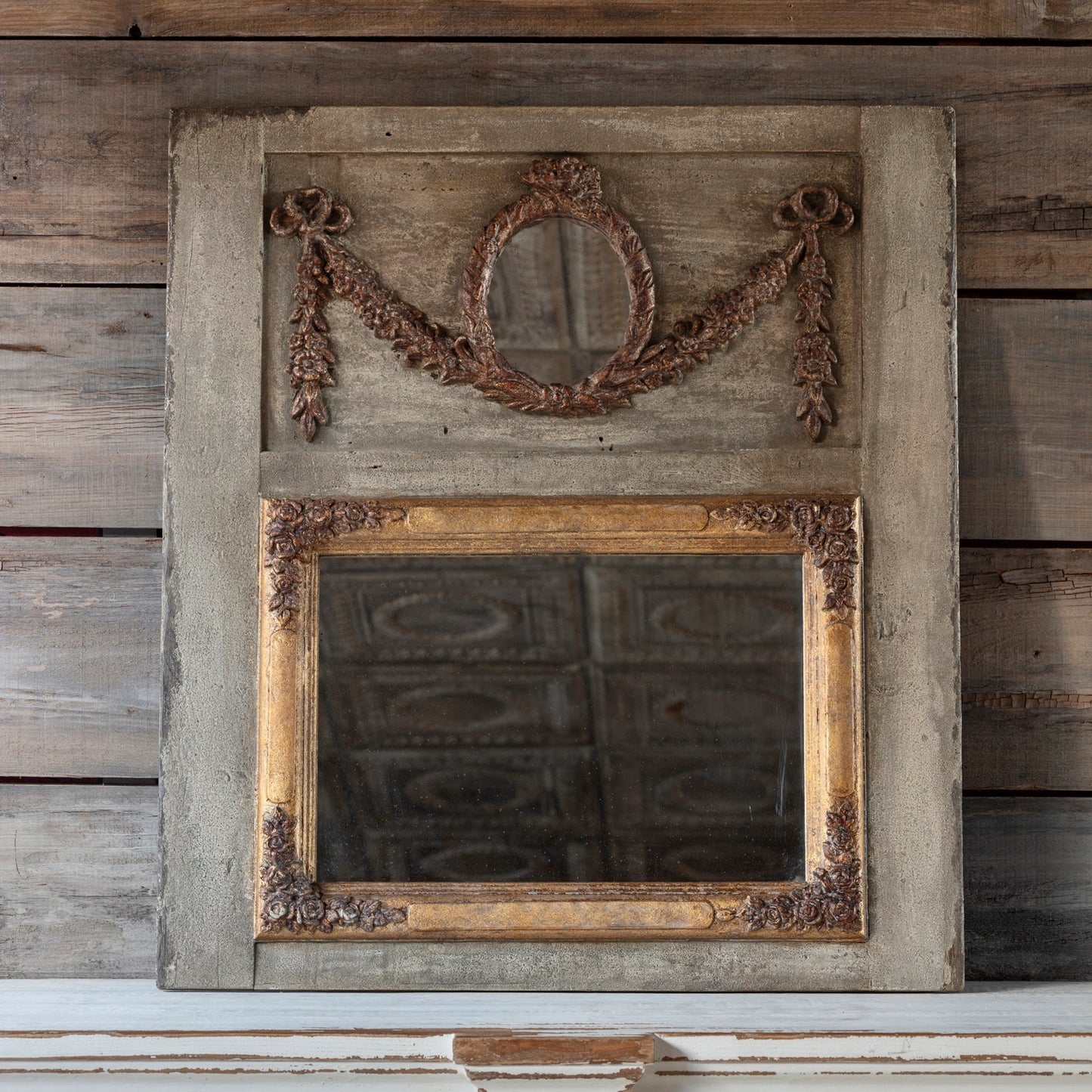 TRUMEAU MIRROR WITH ANTIQUE GOLD SWAG