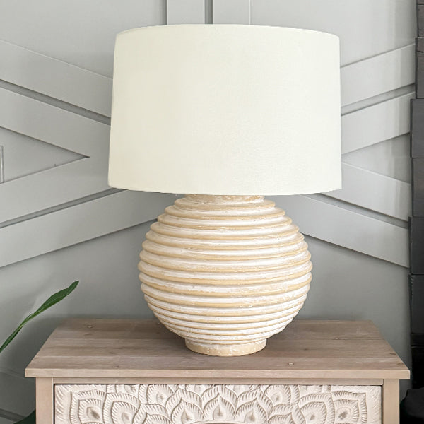 Weathered Cream Round Table Lamp (Online Exclusive)