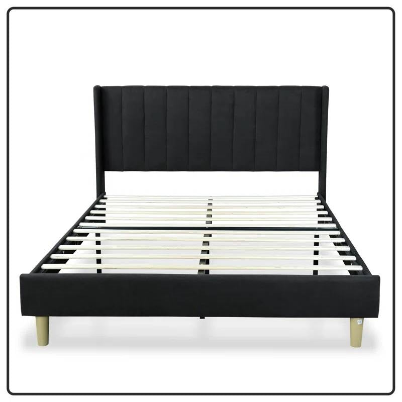 Queen size Mid-Century Black Linen Platform Bed Frame with Upholstered Headboard (Online Exclusive)