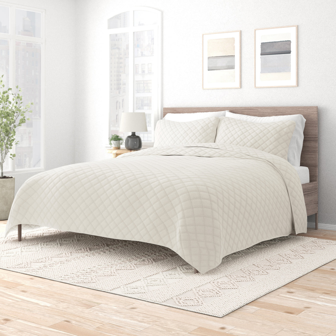 3 Piece Diamond Stitch Quilted Coverlet Set