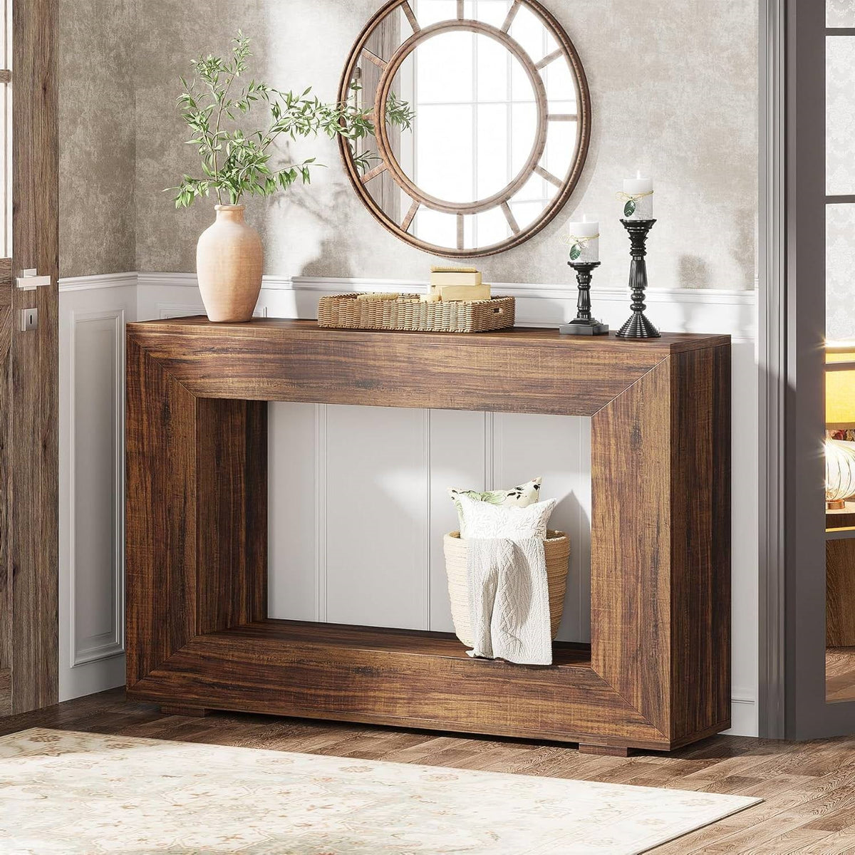 Modern Farmhouse 47-inch Long Entryway Console Table in Rustic Brown Wood Finish  (Online Exclusive)