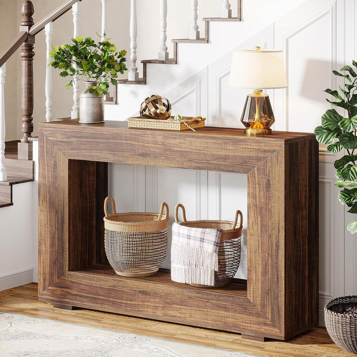 Modern Farmhouse 47-inch Long Entryway Console Table in Rustic Brown Wood Finish  (Online Exclusive)