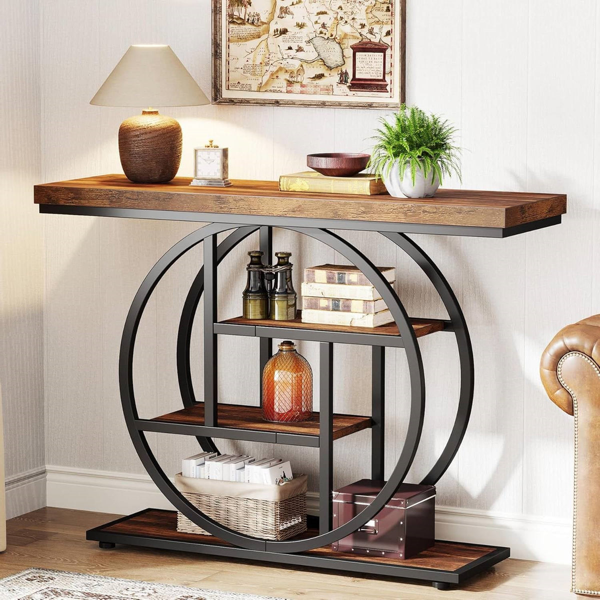 Modern Industrial 41-inch Long Narrow Entryway Foyer Console Table with Shelves  (Online Exclusive)